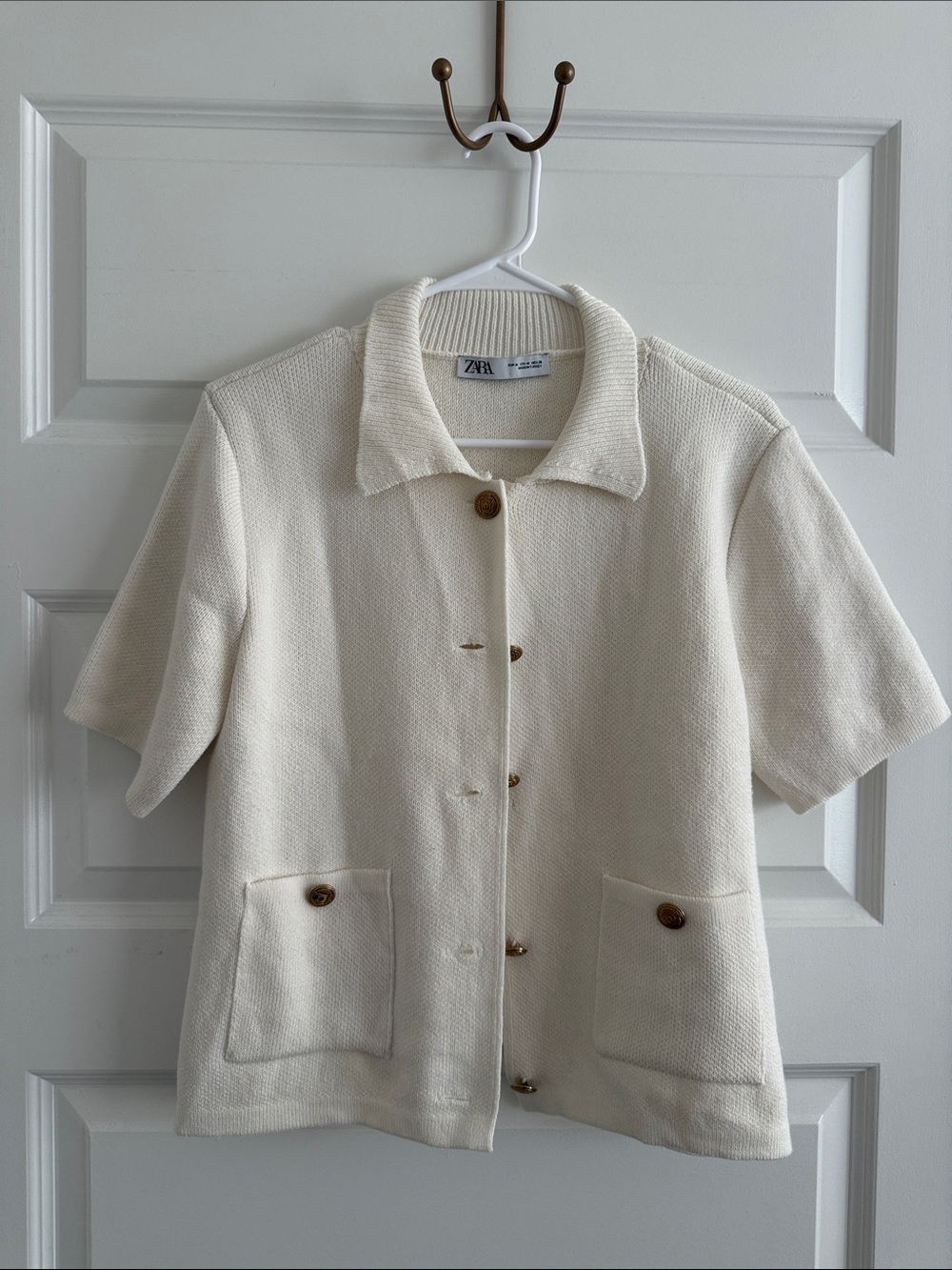 Zara Ivory Short-Sleeve Knit Blazer
